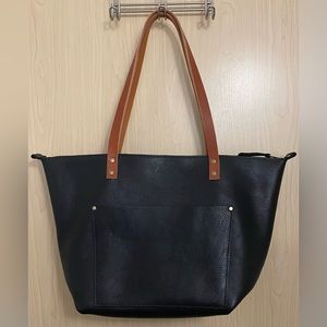 🦄 Large Pebbled Black Tote with Tan Handles